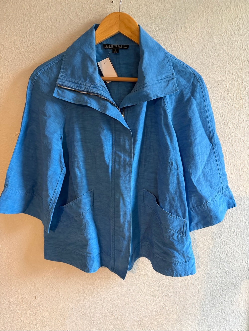 Lafayette 148 New York Bright Blue Zip-Front Linen Jacket